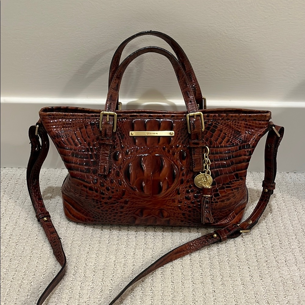 Crocodile Embossed Brown Handbag